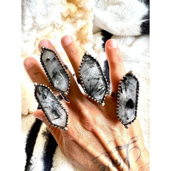 MASSIVE Witchy Tourmalated DT Quartz Ring - Picture 1 of 9